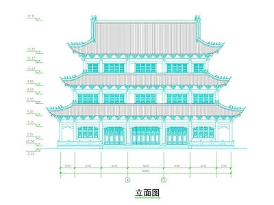 寺庙 中式古建三层大殿 中式仿古三层大殿 中式寺庙三层大殿 施工图