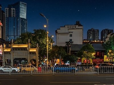 现代街道外景 城市街道夜景