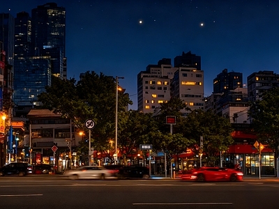 现代街道外景 台北都市街道夜景