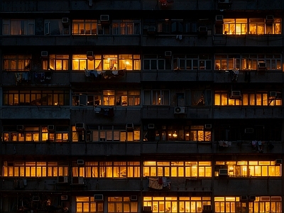 现代其它外景 夜晚小区建筑立面 香港水泥森林外景