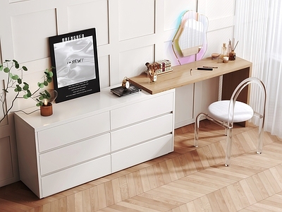 现代奶油妆台妆凳 简约现代梳妆台 奶油风状台妆凳 奶油风梳妆台斗柜 现代简约化妆桌梳