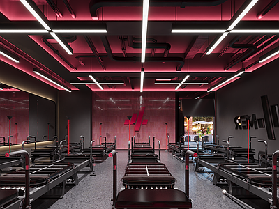 现代工业瑜伽室 现代瑜伽馆 工业风瑜伽馆 瑜伽室 超模机