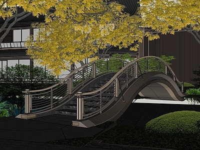新中式小区景观 建发住宅示范区 新中式特色桥 景观船 会客室 后场水院庭院