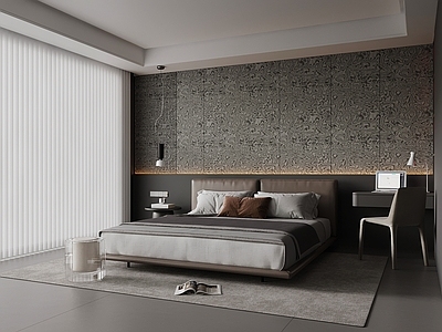 现代家居卧室 现代卧室 双人床