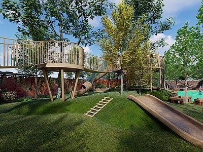 现代原木儿童游乐空间 原木风格儿童活动 树屋儿童活动 无动力活动