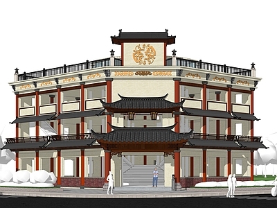 中式商场建筑 飞檐翘角 仿古商业建筑 江南古建筑风格 商业多层