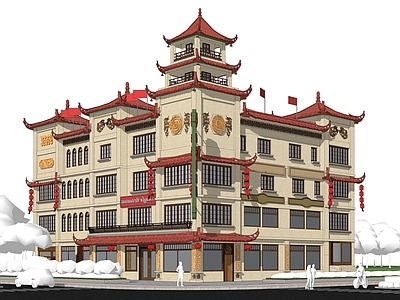 新中式中式商场建筑 多层楼阁 传统楼阁风格 新中式风格 中式仿古商业建筑
