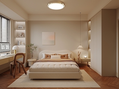 现代家居卧室 现代卧室 双人床 书桌 飘窗