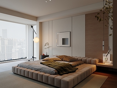 现代简约家居卧室 主卧 次卧 老人房 双人床 落地灯