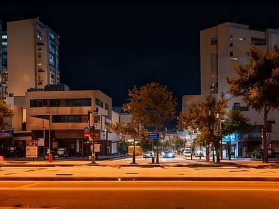 现代街道外景 商业街外景 城市夜晚道路街景