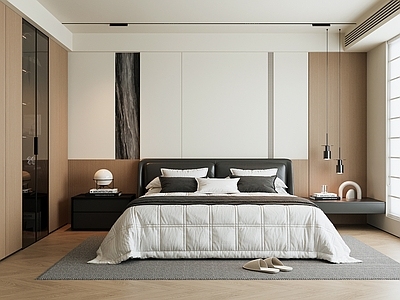 现代家居卧室 主卧 双人床 床头柜