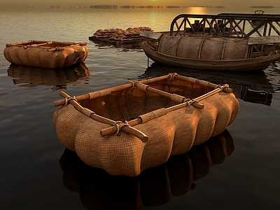 船 牛皮船 码头