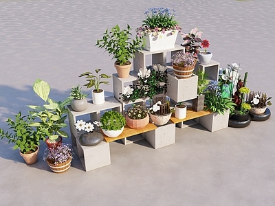 现代简约绿植摆件 花钵 花盆 空心砖摆台 成品小花盆 绿植摆台