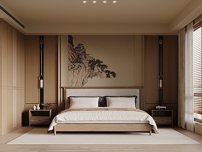 新中式家居卧室 新中式卧室 宋式卧室 双人床