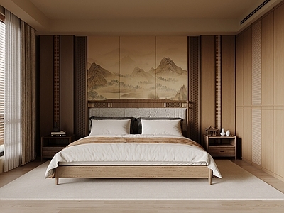 新中式家居卧室 新中式卧室 宋式卧室 双人床