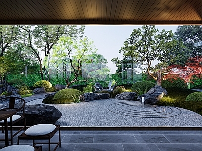 新中式禅意别墅庭院 新中式庭院 禅意庭院 日式庭院 仙鹤假山水池