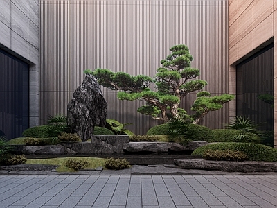新中式中式庭院小品 室内庭院 假山庭院 庭院景观 松庭院
