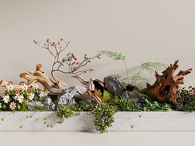 植物组合 花池 植物造景 枯木绿植 枯木 室内景观