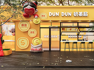 现代极简奶茶店 甜品店网红店门头 网红店铺咖啡店 网红店铺奶茶店 网红多巴胺打卡店 国潮网红店铺
