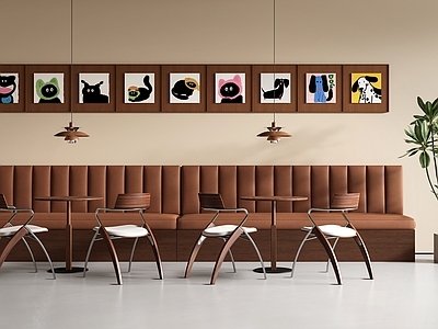 现代中古咖啡厅 咖啡厅餐桌椅 卡座沙发