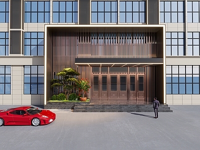 新中式办公大厅 办公外门头