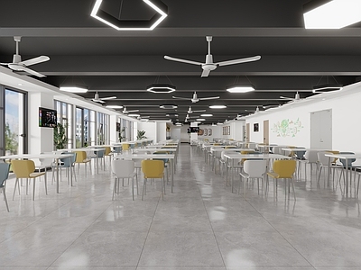 现代其他餐饮空间 现代学校食堂