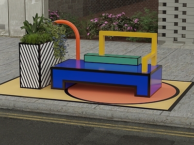 现代简约景观座椅 户外座椅 户外公共区座椅 彩色座椅