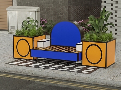 现代简约景观座椅 户外公共空间座椅 户外座椅 户外彩色座椅