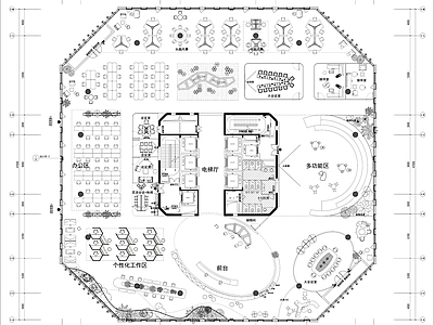 现代整体办公空间 2000㎡办公 整层办公室 办公家具 办公桌椅 施工图