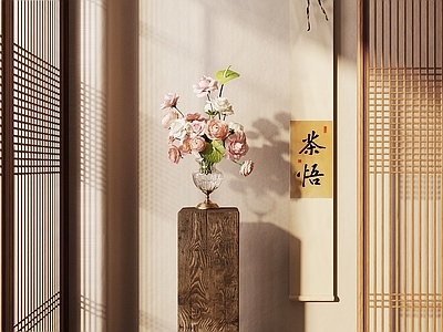新中式侘寂花艺 现代花瓶 宋式花瓶 玄关摆件 吊灯 屏风