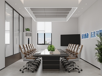 现代会议室 会议平板 玻璃隔断 会议桌椅