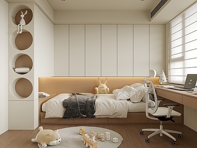 现代榻榻米卧室 儿童房 书桌椅 榻榻米床
