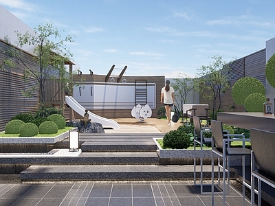 现代极简屋顶花园 现代极简屋顶花园 现代住宅屋顶花园 居家阳台露台花园 别墅庭院 别墅大平层露台