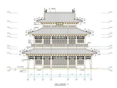 寺庙 中式古建双层大殿 中式仿古双层大殿 中式寺庙大殿 施工图