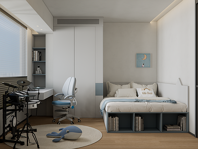 现代极简榻榻米卧室 儿童房 架子鼓