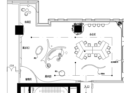 现代极简开放办公室 办公室展厅 施工图