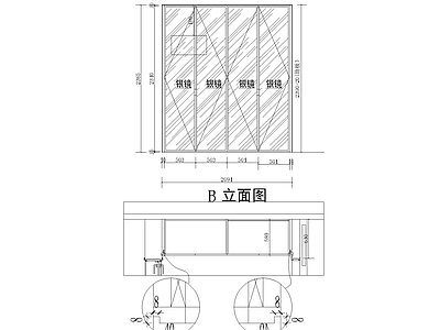 综合家具节点 现代银镜玻璃门柜 极简银镜玻璃门柜 银镜玻璃门衣柜 施工图