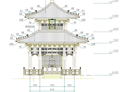 寺庙 中式古建钟楼 中式仿古钟楼 中式寺庙钟楼 施工图