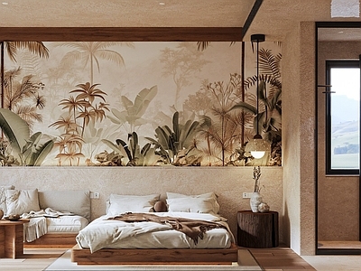 中古复古民宿 中古风 民宿客房 艺术吊灯 背景墙 卡座