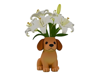 现代花瓶 狗形状花瓶雕塑 香水百合花朵 动物雕塑互动小品 网红互动打卡装置 桌摆装饰品