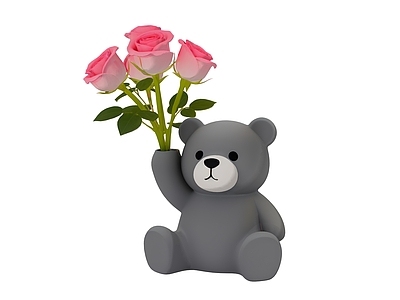 现代花瓶 熊形状花瓶 玫瑰花束植物 动物花瓶雕塑小品 网红互动打卡装置 桌摆装饰品