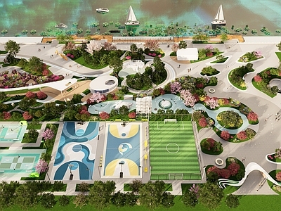 现代工业体育公园 景观公园 滨河公园 体育公园 公园 水景