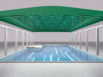 现代游泳馆 伸缩雨棚 泳池
