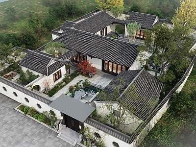 新中式中式四合院 徽派建筑自建房