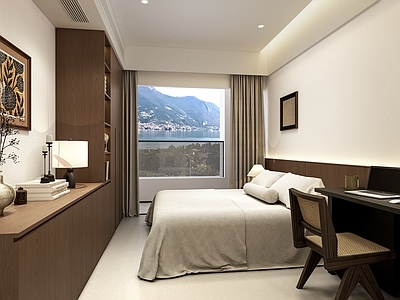 侘寂中古家居卧室 主卧 卧室摆件 挂画 书桌 沙发茶几组合