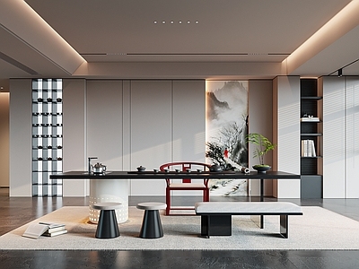 现代新中式茶室 茶桌椅 茶室背景 办公室茶室