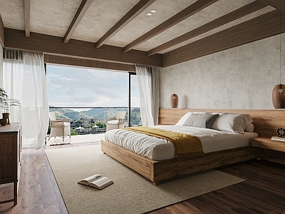 复古侘寂民宿 民宿客房 双人床