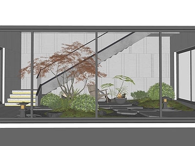现代新中式别墅庭院 下沉庭院 中庭景观 禅意花园 现代花园