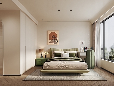 现代奶油家居卧室 主卧 次卧 儿童房