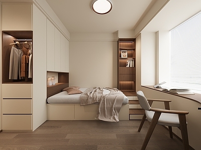 中古现代榻榻米卧室 儿童房 次卧榻榻米 榻榻米卧室 带书桌卧室 原木中古次卧室